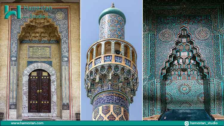 مقرنس در محراب، مناره و سر در ورودی