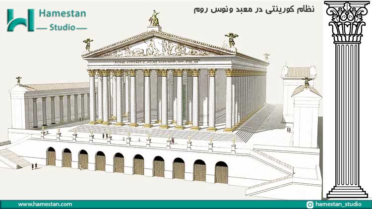شیوه های معماری یونان؛ نظام کورینتین در معبد ونوس روم